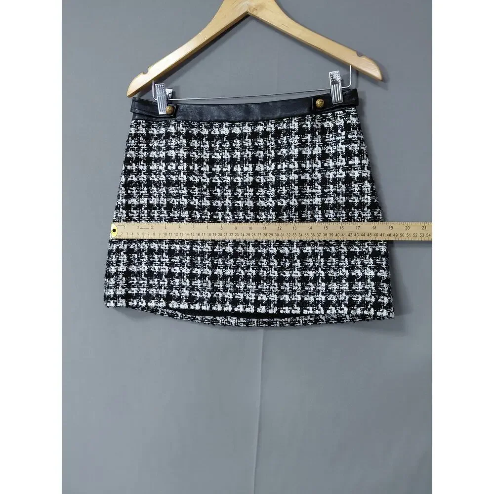 Alice + Olivia Classics Faux Leather Tweed Houndstooth Skirt Women Size 8